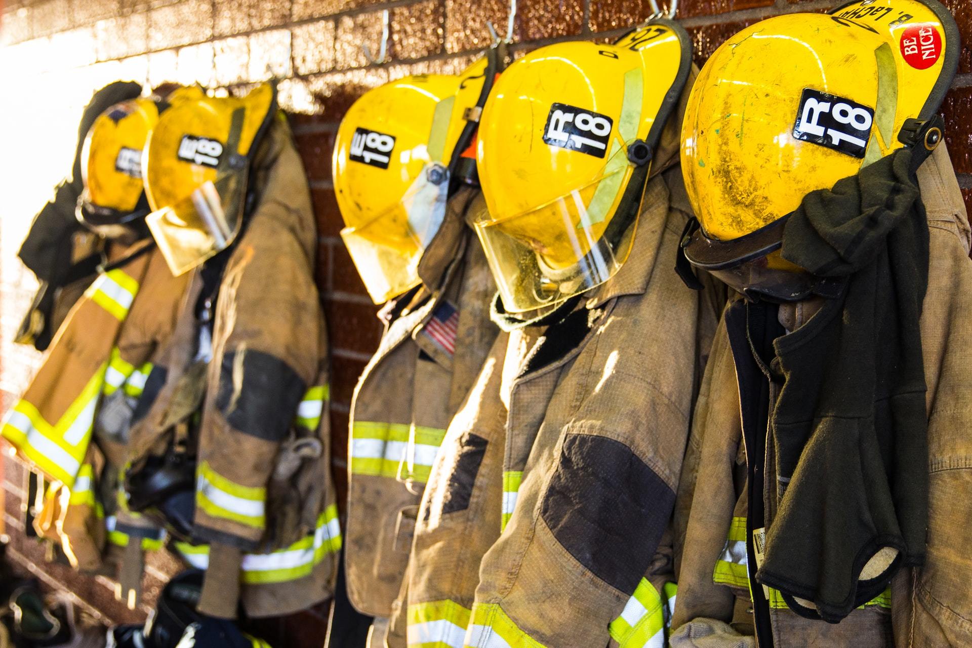 firefighter equipment on wall